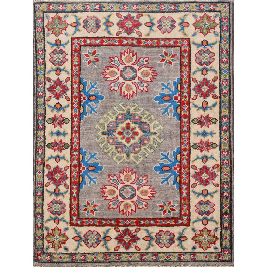 Gray Kazak Oriental Accent Foyer Rug Handmade Wool Carpet - 2'0"x 3'0"