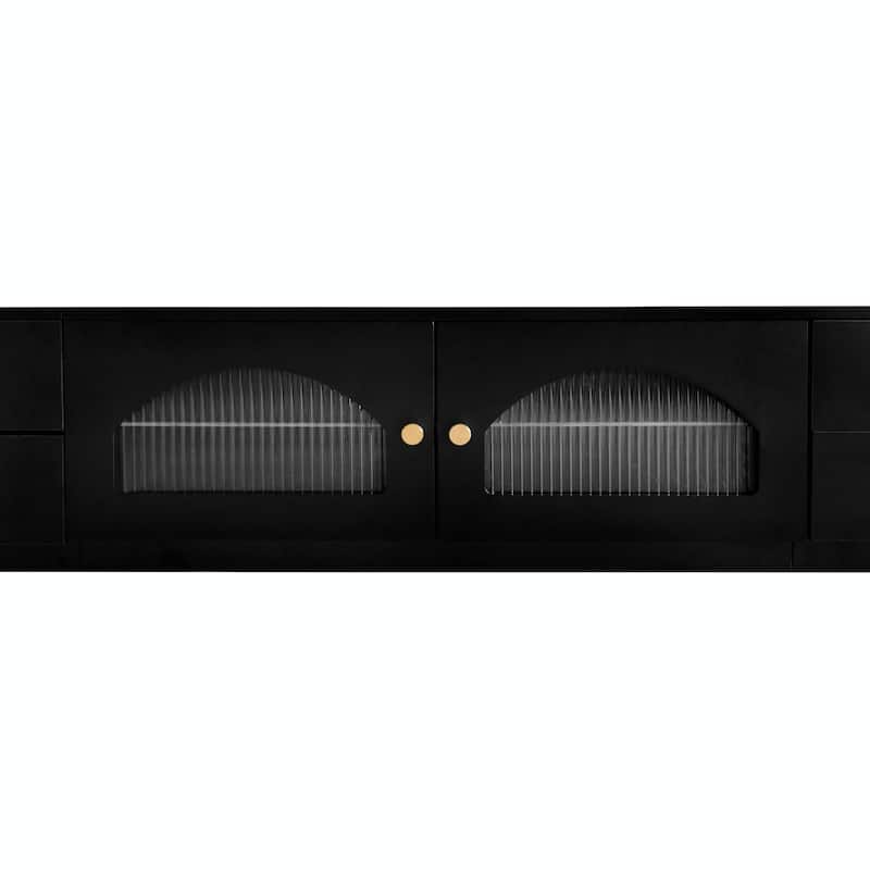 90'' Elegant Glass-Doored TV Stand with Versatile Storage