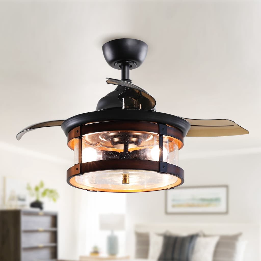 36" Industrial Retractable 3-Blade Ceiling Fan Chandelier with Remote - 36-in