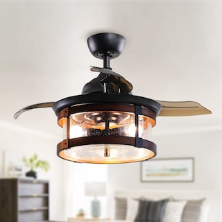 36" Industrial Retractable 3-Blade Ceiling Fan Chandelier with Remote - 36-in