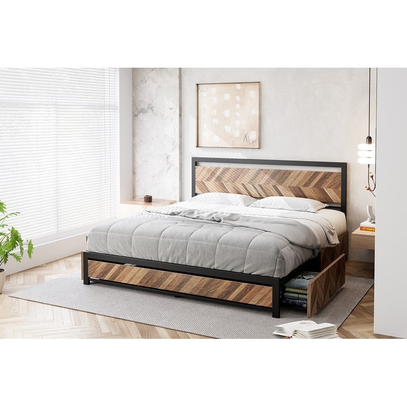 Steel-wood four-drawer bed