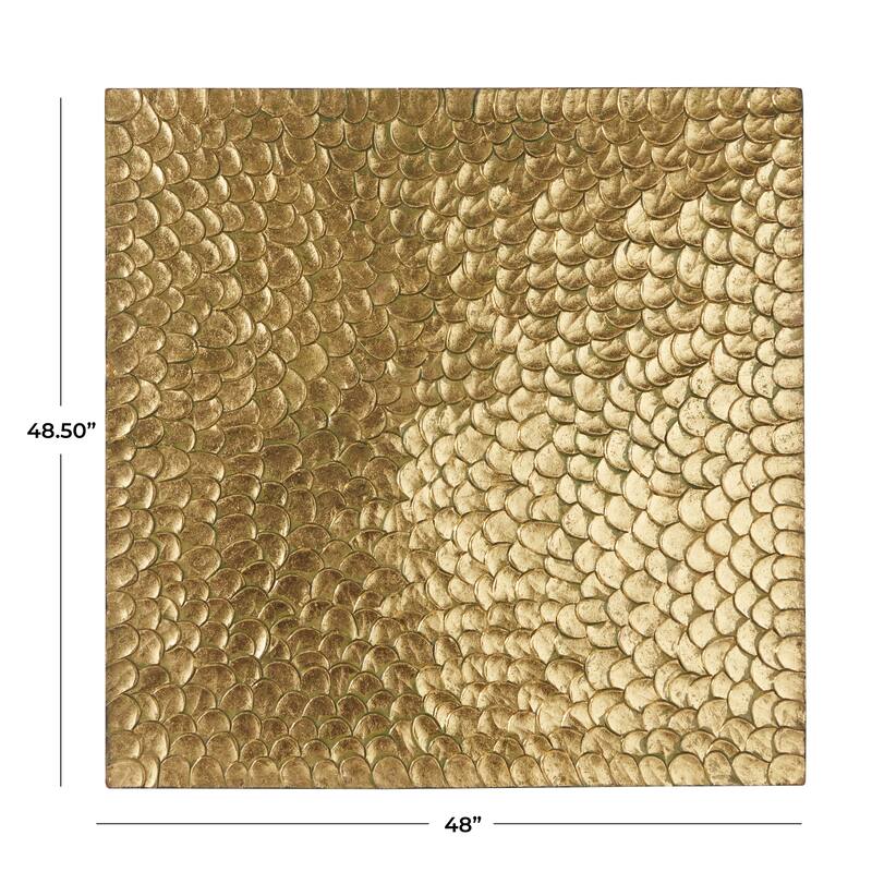 Wood Carved Scales and Radial Plate Abstract Wall Decor with Hammered Inspired Design - Gold or Silver