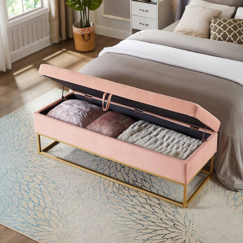 Bed Bench Metal Base with Storage - Pink
