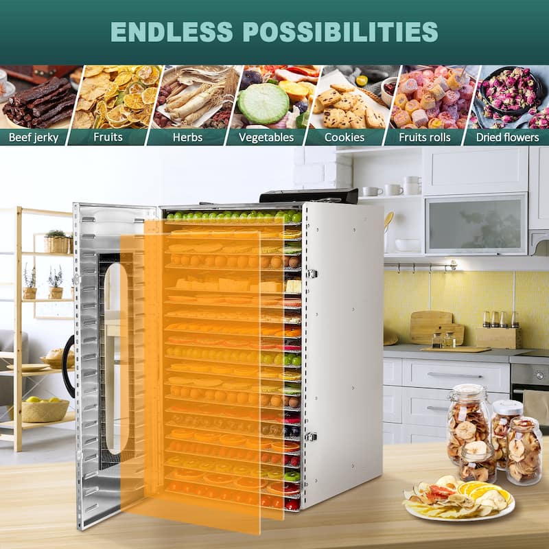 Food Dehydrator 20 Stainless Steel Trays, Food Dryer Machine for Fruit, Vegetables and Meat - 20-tray