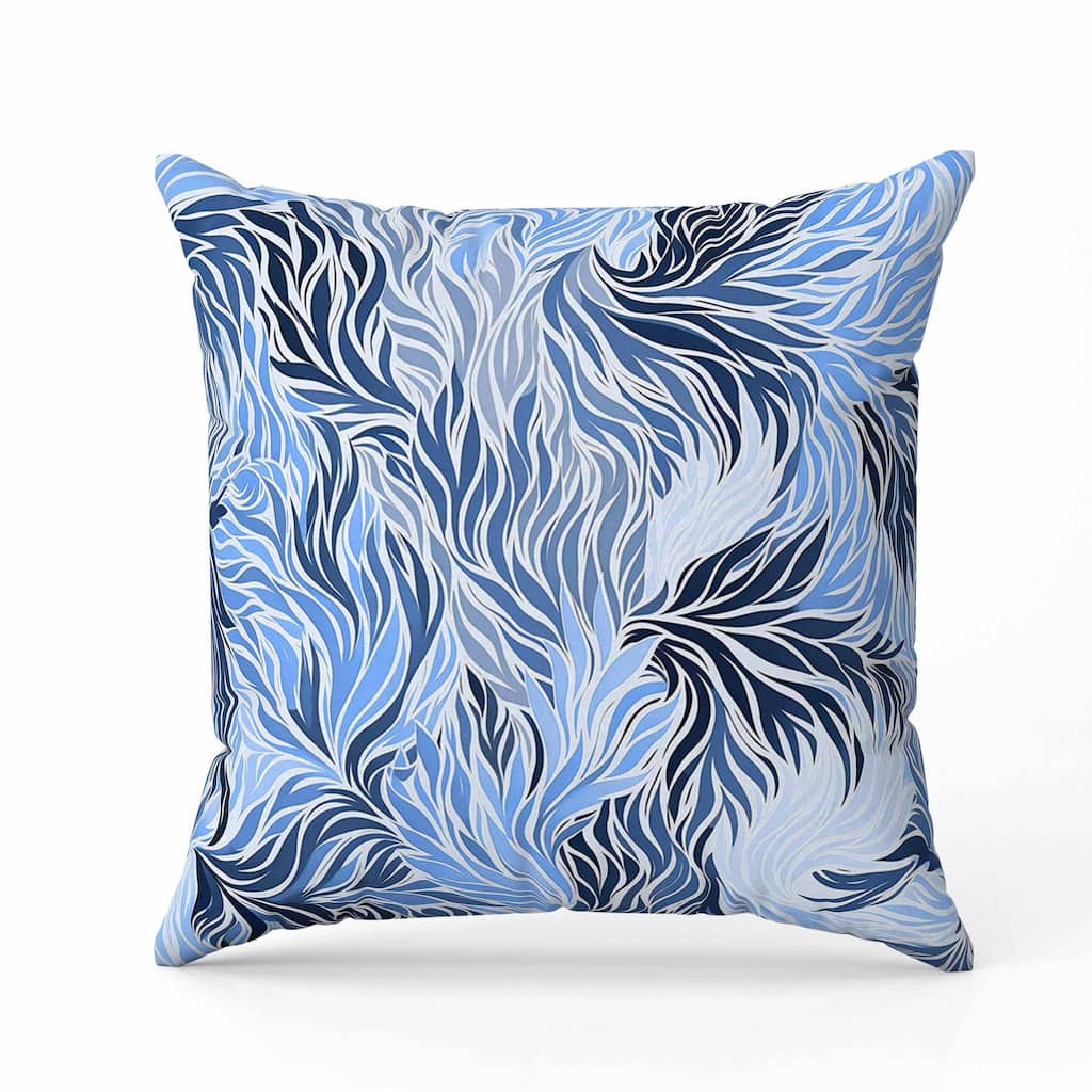 Leafy Whirl Faux Suede Reversible Throw Pillow White and Blue