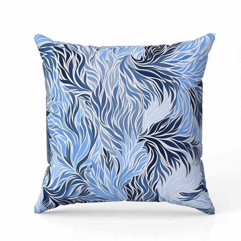 Leafy Whirl Indoor/Outdoor Reversible Throw Pillow White and Blue