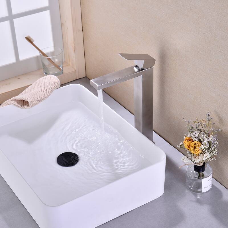 Single Handle Sink Brushed Nickel Vanity Bathroom Faucet with Splash Free Aerator, High Pressure Resistant