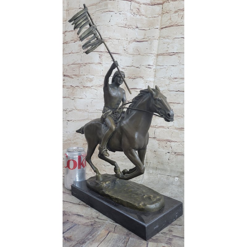 Native American Indian Man W/ Imitative Horse Bronze Sculpture Statue Figure Art Figurine