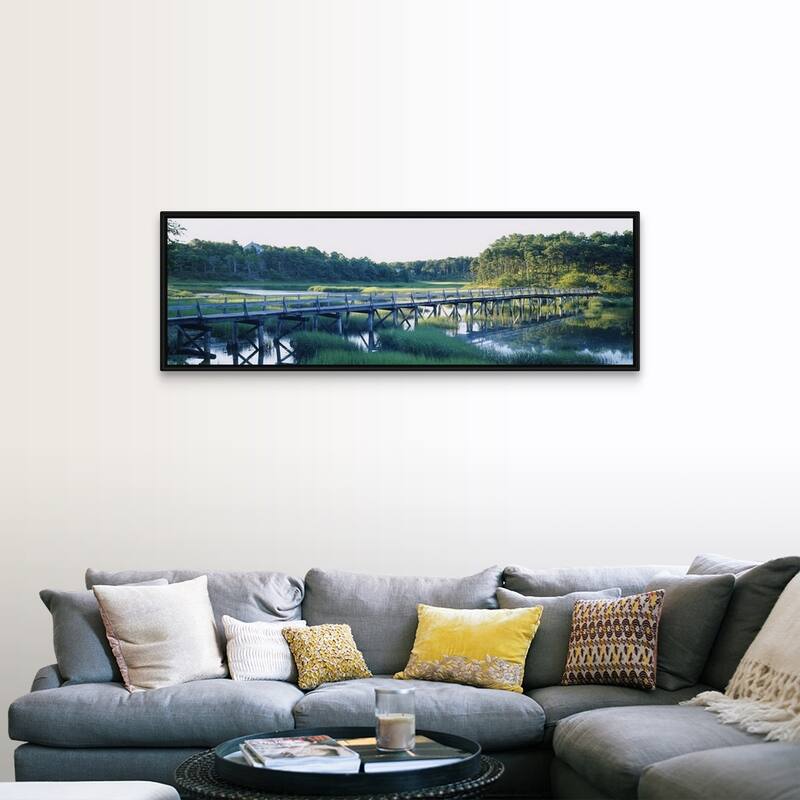 "Marsh Footbridge Cape Cod MA" Black Float Frame Canvas Art - 60 x 20