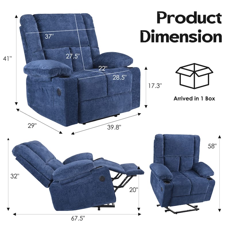 Massage Chair with USB Ports & Cup Holders, Power Lift Recliner Chair, Lounge Chaise Chair with Heat Function