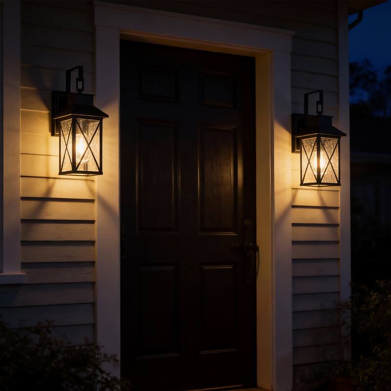 15 in. 1-Light Matte Black Outdoor Wall Sconce with Clear Seeded Glass - E26, Wet Rated, Modern Style