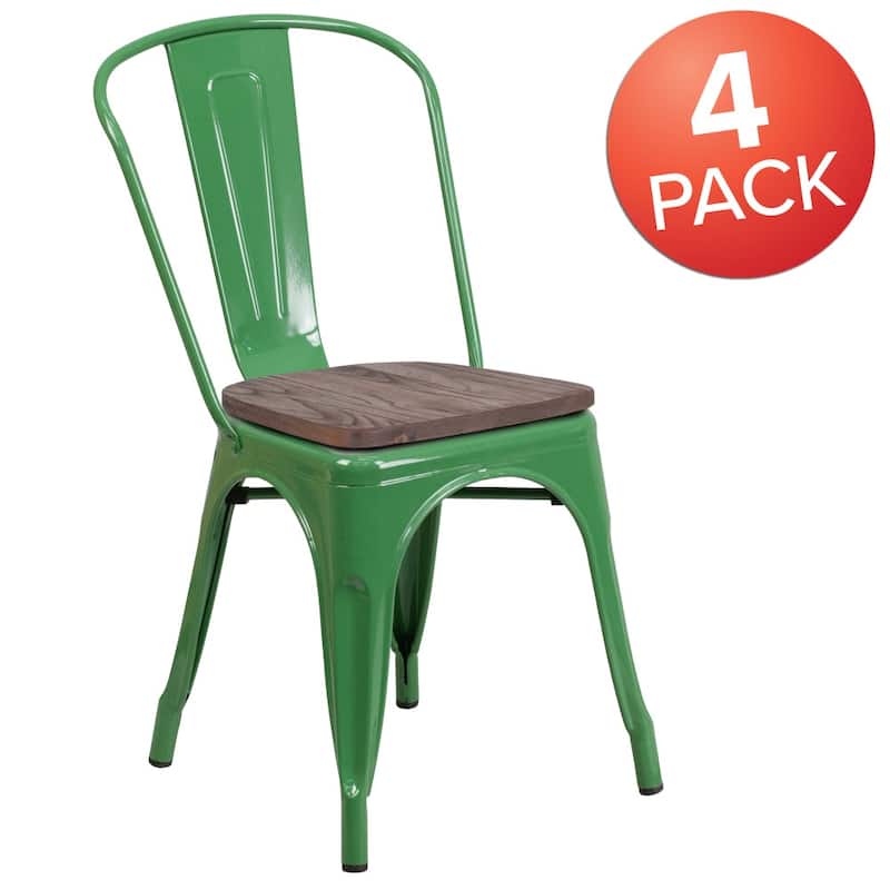 Wood Seat/ Galvanized Steel Stackable Chair (Set of 4) - 18"W x 20"D x 33"H