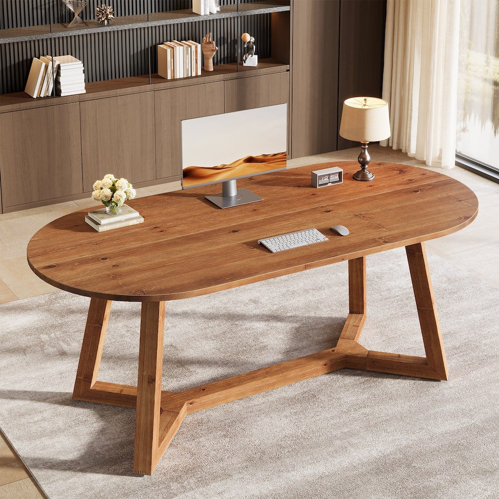 Oval Desk Home Office Furniture Solid Wood 63-inch Writing Table