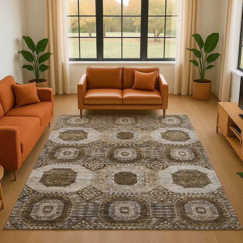 Premium Washable Super Soft Vintage Traditional Mayfield Rug - Brown - 5' x 7'6"