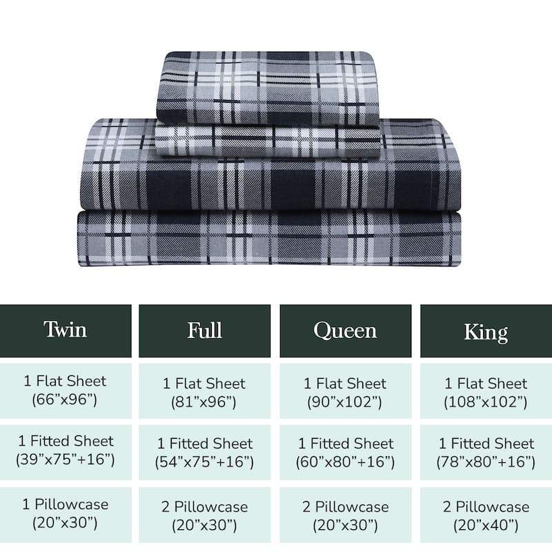Feather & Stitch Cotton Flannel Sheets Set 4 Piece Bed Sheets Heavy Weight Bedding