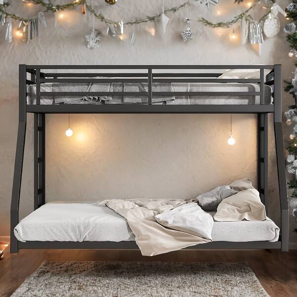 slide 2 of 9, Full XL over Queen Metal Bunk Bed with 2 Side Ladder Black
