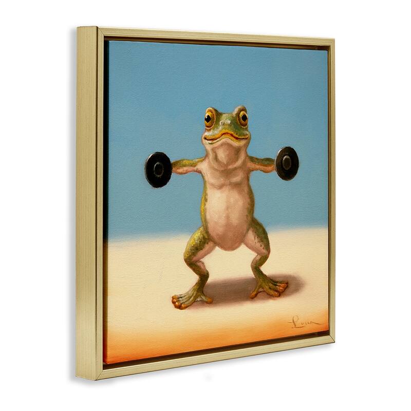 Stupell Exercise Weights Frog Framed Floater Canvas Wall Art Design By Lucia Heffernan