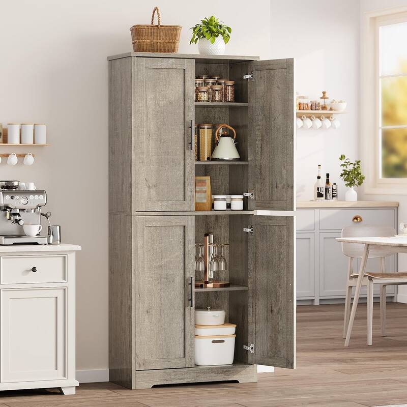 70" Tall Kitchen Pantry Cabinet with 4 Doors and 3 Adjustable Shelves
