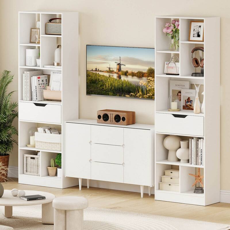 Costway 1/2 PCS 61” Bookcase with Drawer, 8 Open Cubes, Anti-toppling - See Details