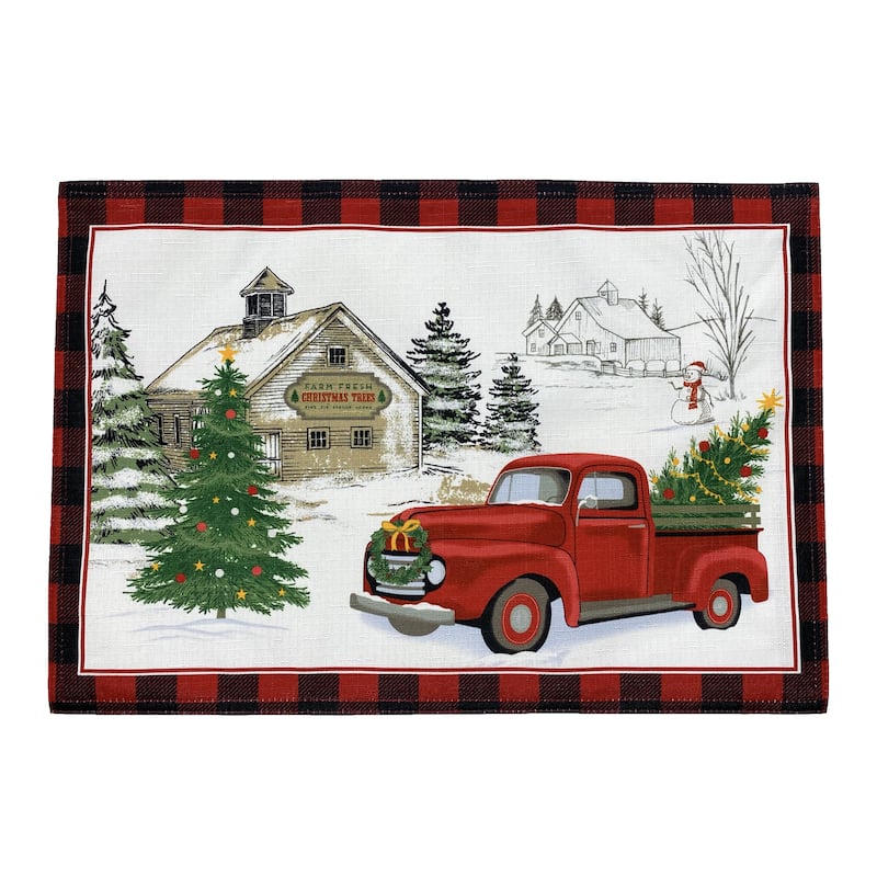 Vintage Christmas Tree Farm Holiday Placemat, Set of 4