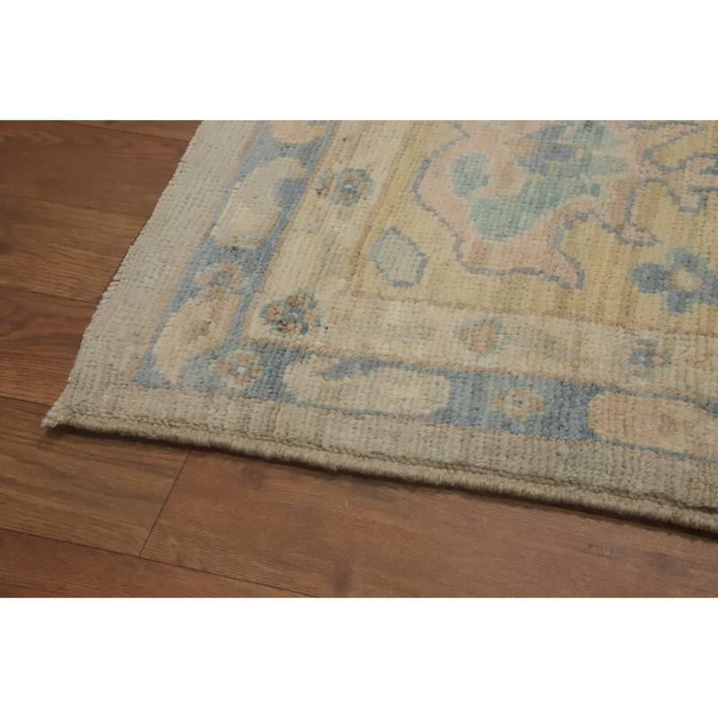 Vegetable Dye Wool Oushak Turkish Area Rug, Floral Geometric Carpet - 12' 5'' X 9' 3''