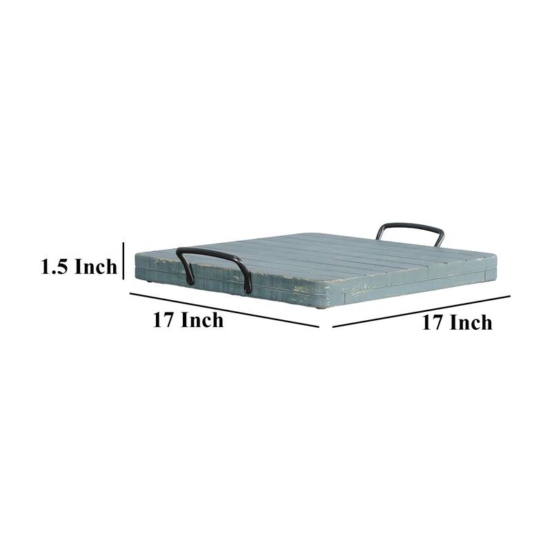 Rena Ottoman Tray with Metal Handle, 17 Inch Distressed Green Mahogany