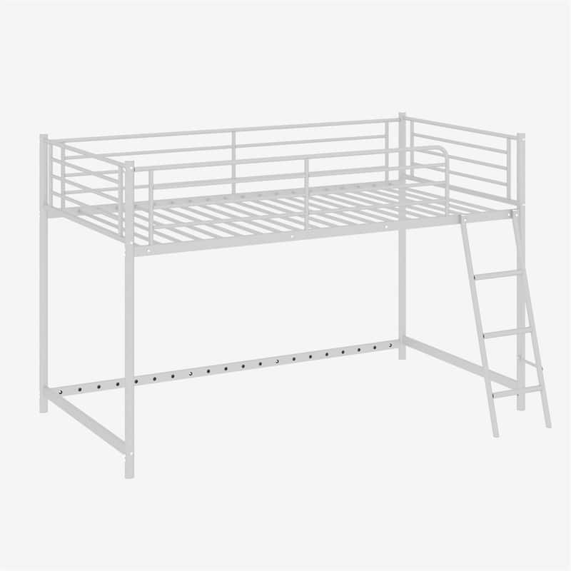 Junior Metal Twin Loft Bed With Guard Rails And Stairs - White