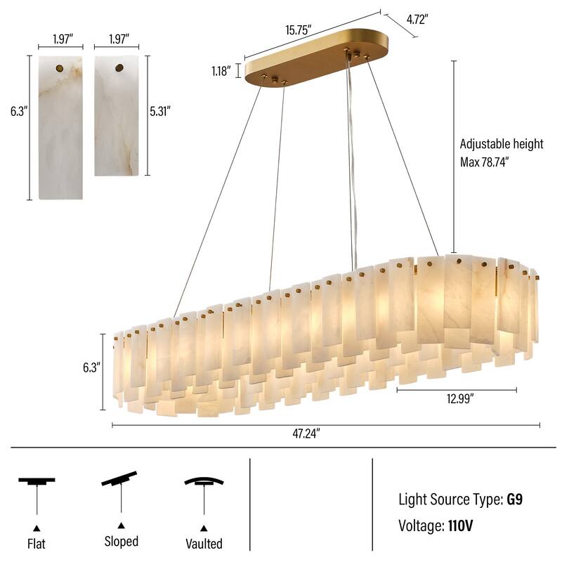 Modern Layered Alabaster Slice Chandelier, Round or Linear Pendant Light, D600-L1200 - Gold