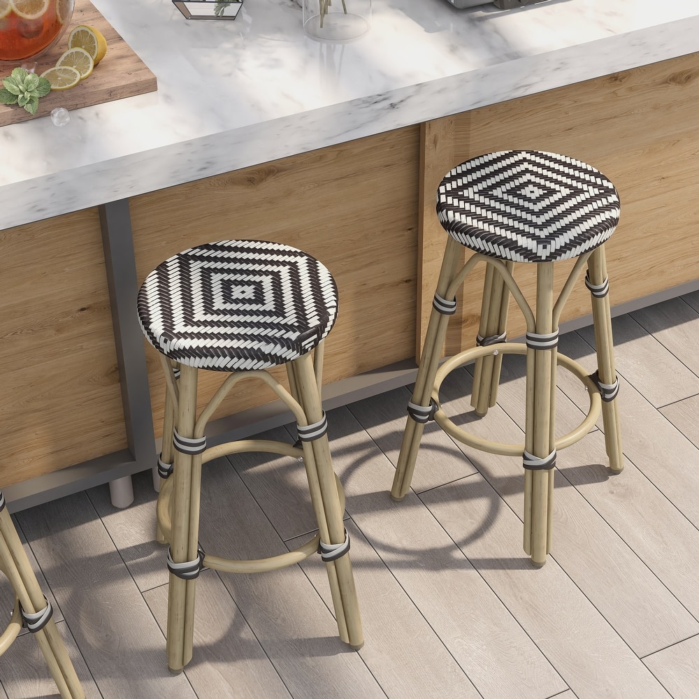 Elena Bohemian Round Wicker Patio Stools (Set of 2) by Furniture of America