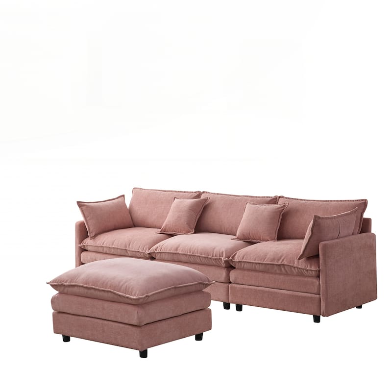 Upholstered Soft Chenille Fabric Sofa,3 Seater with Ottoman L Shape Sofa