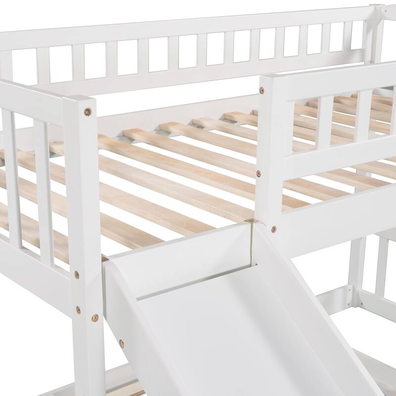 Twin over Twin Bunk Bed with Storage Stairs and Slides, Low Profile Platform Bed, Daybed and Floor Bed Set, No Box Spring Need