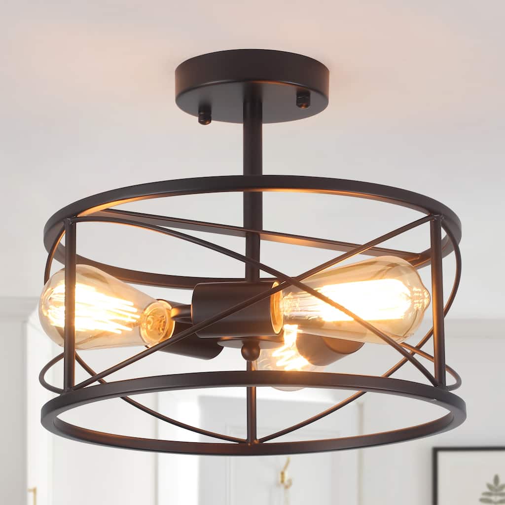 3-Light Metal Hanging Semi-Flush Mount Light Ceiling Light Fixture for Kitchen Island