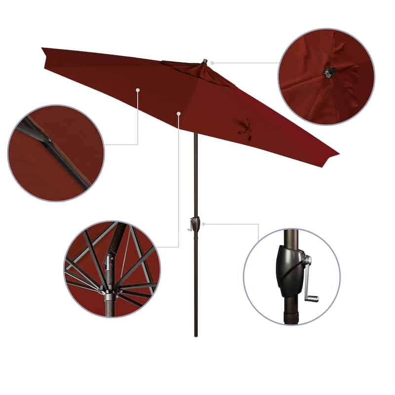 California Umbrella 9' Rd. Crank Lift Auto Tilt 8 Rib Aluminum Patio Umbrella, Bronze Finish, Sunbrella Spectrum Cilantro Fabric