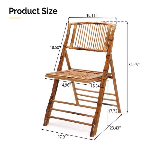 VINGLI Rattan Bamboo Dining Chair Folding Chair for Outdoor Indoor