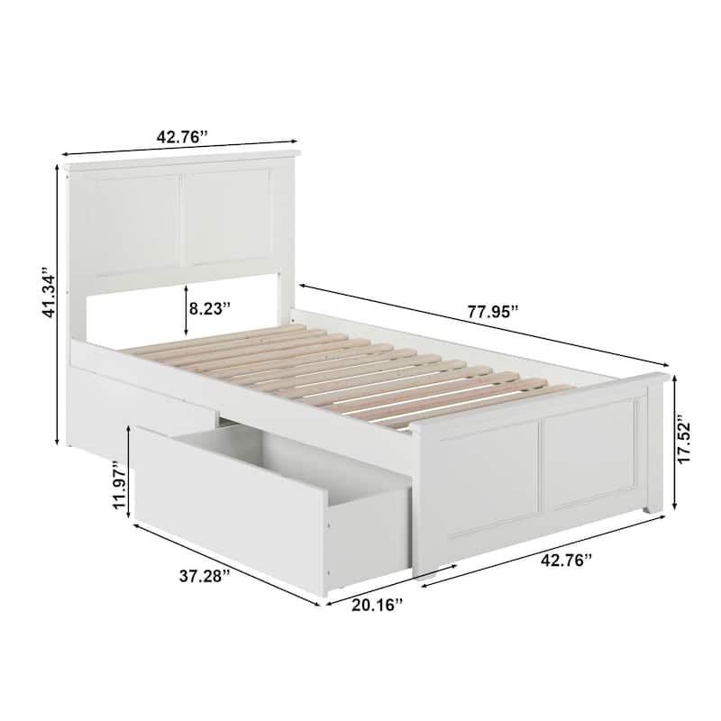 Madison Twin Platform Bed with Matching Footboard and 2 Bed Drawers in White