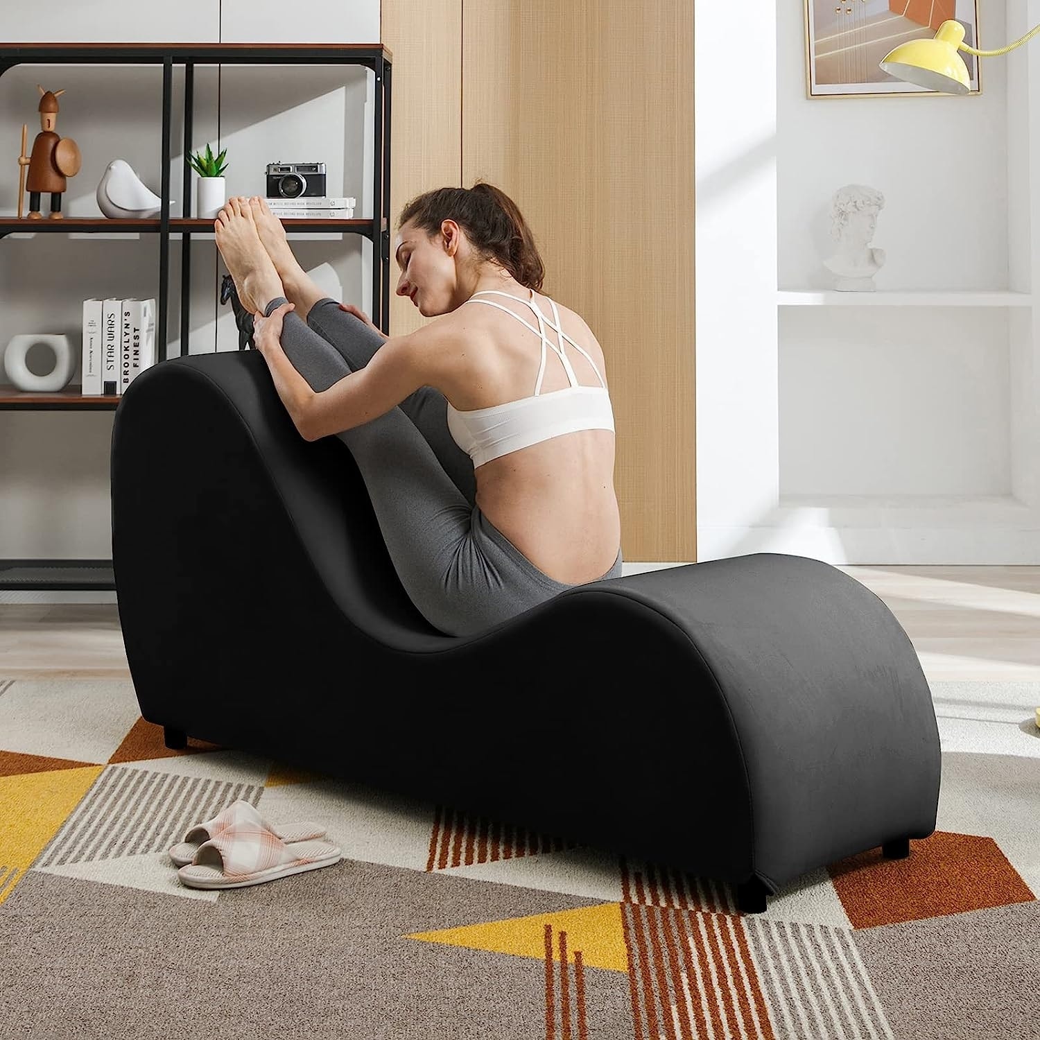 Mixoy Curved Chaise Lounge Yoga Chair for Stretching Relaxing