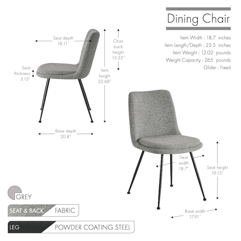 Porthos Home Soren Fabric Armless Dining Chairs with Steel Legs, Set of 2