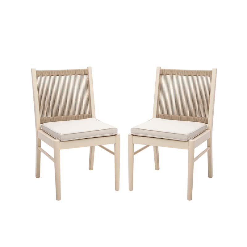 Orry Dining Side Chair Set of 2, Sand Brown Roped Back, Acacia Wood