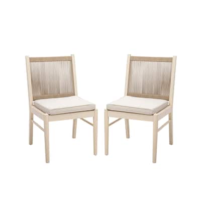 Orry Dining Side Chair Set of 2, Sand Brown Roped Back, Acacia Wood