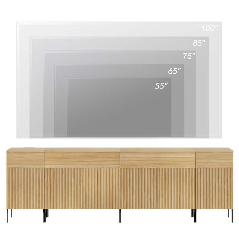 94.5" Modern Reeded Dresser TV Stand For Tvs Up To 100 Inch, Entertainment Center With Charging Station