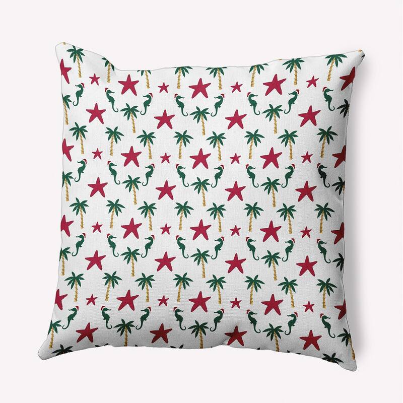 Christmas Beach Pattern Indoor/Outdoor Throw Pillow - 18" x 18" - Christmas Pink