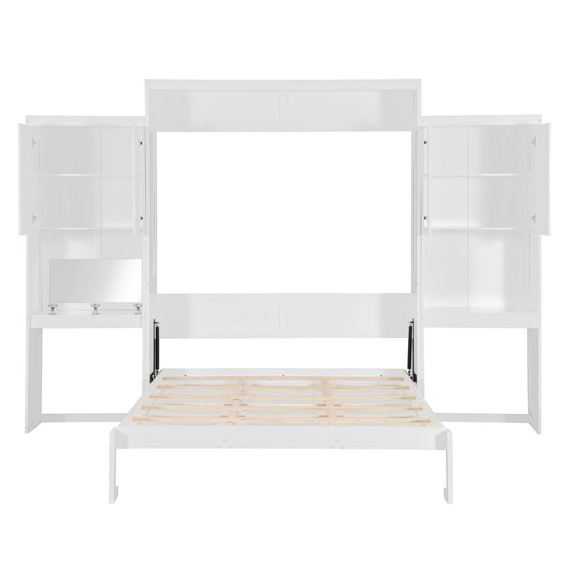 Roomfitters Queen Murphy Bed with Folding Desk, Vanity Table and Built-in Storage Cabinets