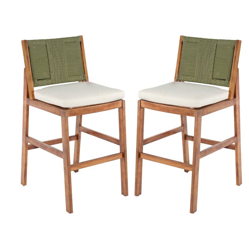 Scott Living Arly Outdoor Bar Stool Solid Acacia Wood and Woven Wicker