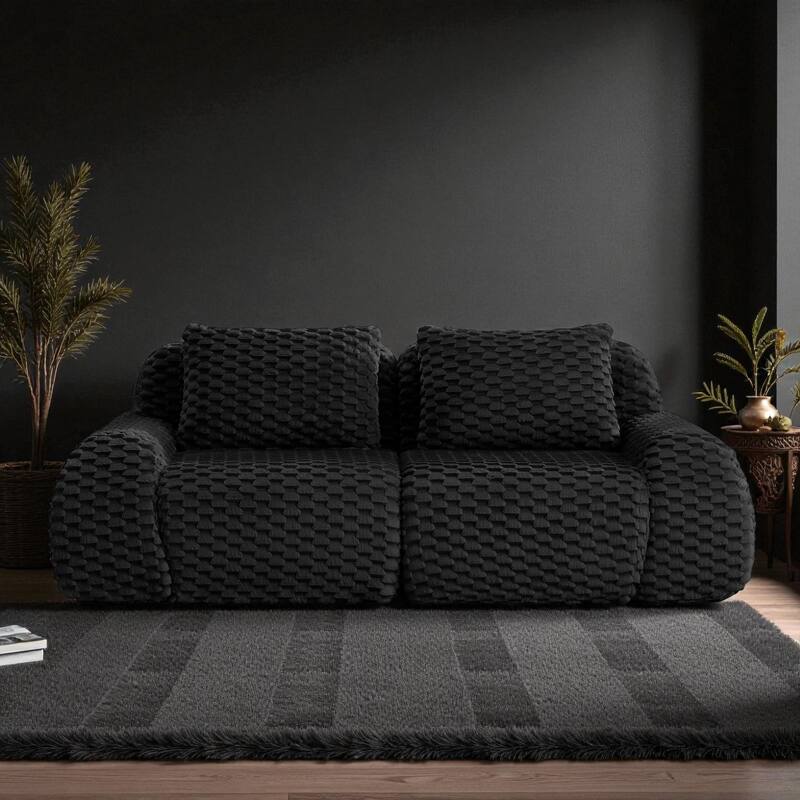 82" Modern Modular Flannelette Sectional Sofa, Deep Oversized 2-Seater Couch with Buckle Connection & Anti-Slip Base