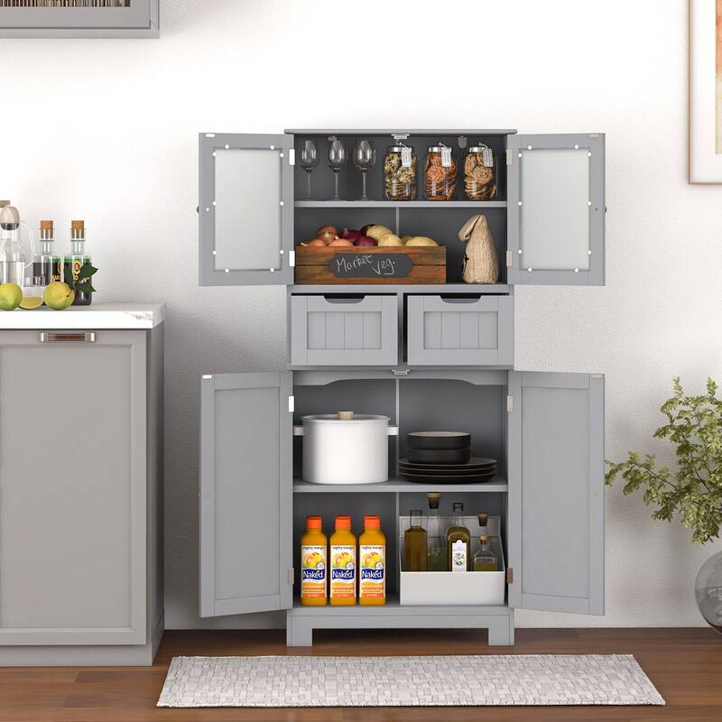 Floor Storage Cabinet with Glass Doors for Bathroom Kitchen or Entryway - 23.5" x 12" x 50.5"