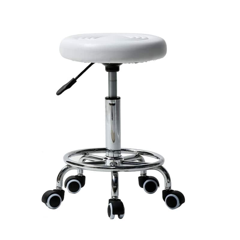 Adjustable Rolling Swivel Salon Stool Chair for Tattoo Massage Facial Spa,Bar Stool - White