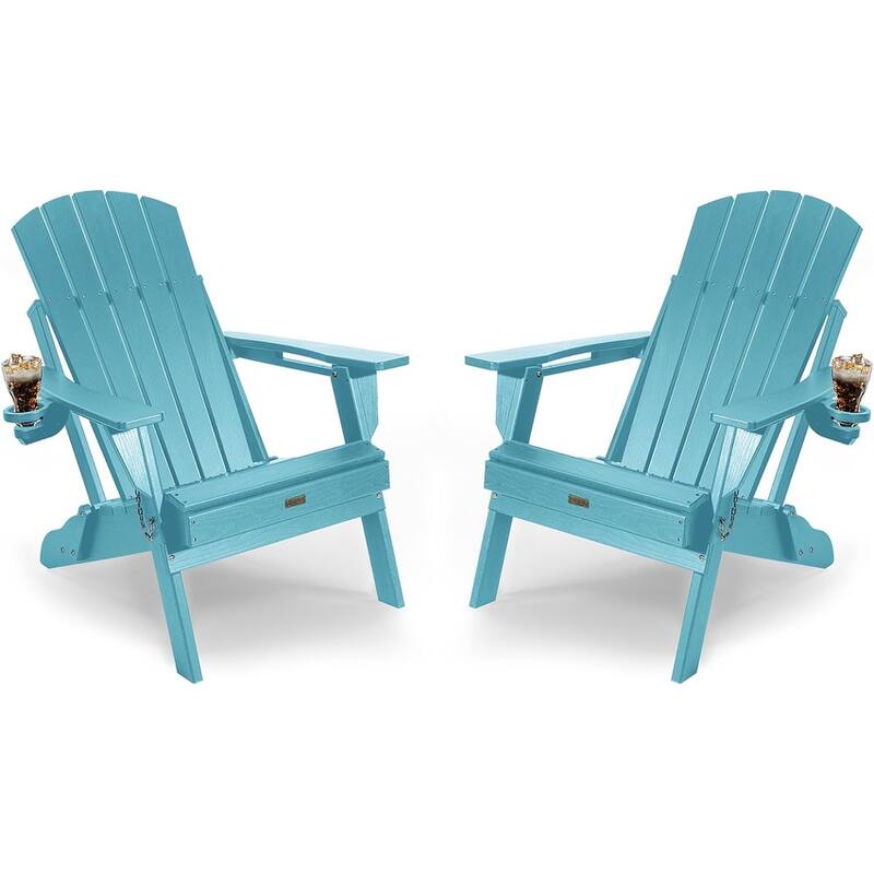 WINSOON All Weather HDPE Outdoor Folding Adirondack Chair With Cup Holder,Set of 2 - Baby Blue