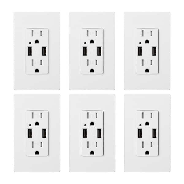 Shop Kioki 6 Pack Dual Usb Charging Wall Outlets 15a Ac 4 2a Usb Ports Overstock 16844630