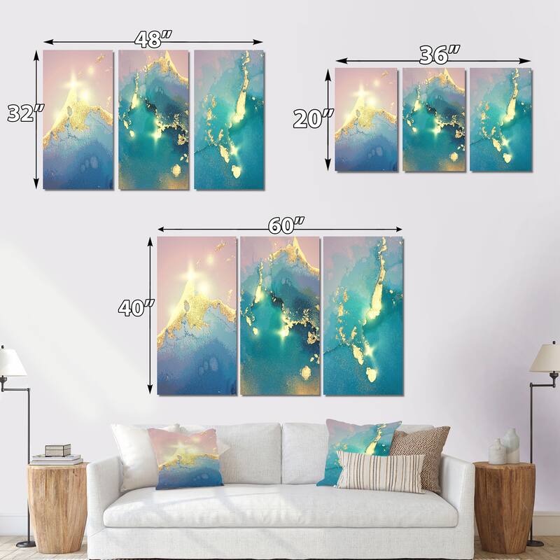 Designart 'Ocean Marble Liquid Art I' Glam Art Set of 3 Pieces