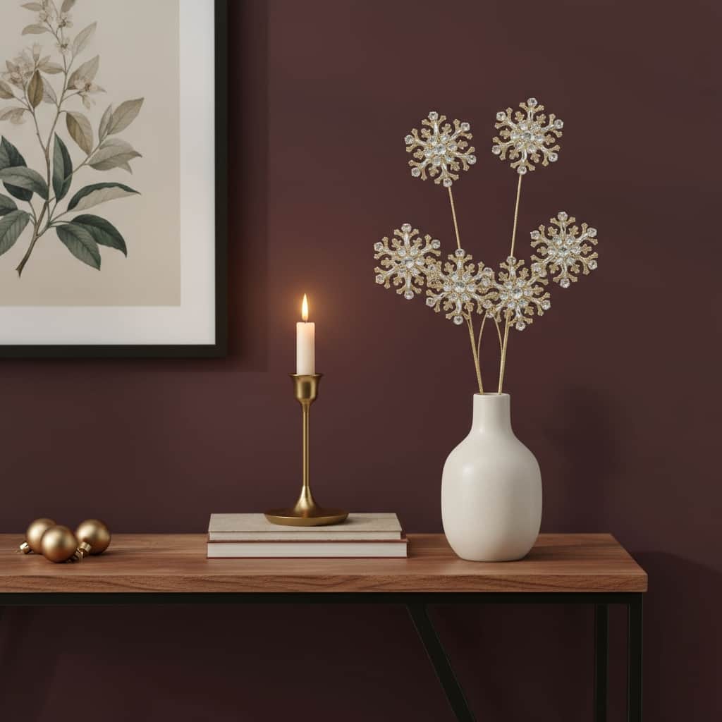 HomeRoots Set of Two Gold And Clear Faux Crystal Beaded Linear Snowflake Wreath Sprays